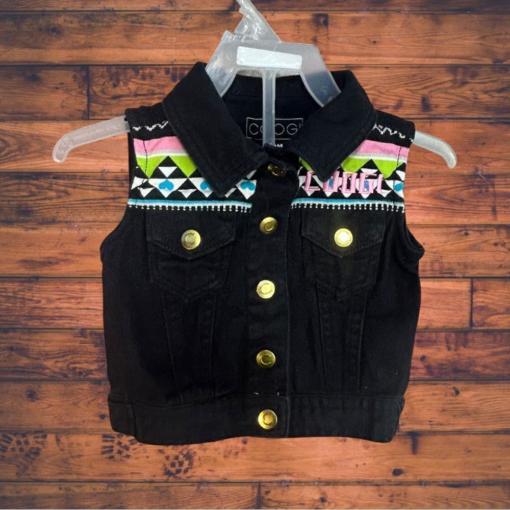 5 for $25🔥COOGI Vintage Black Denim Embroidered Vest Girls Size 12‎ Months